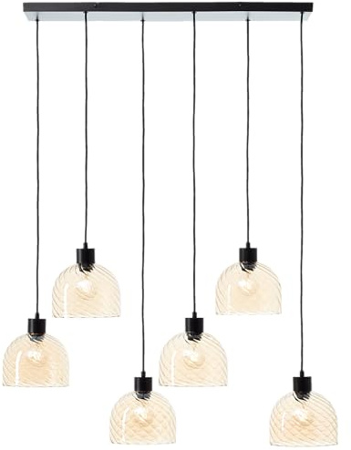 Lightbox Balken Hängelampe | 150 x 94 x 30 cm | Vintage Pendelleuchte mit bernsteinfarbenen Glas Lampen-Schirmen & kürzbarem Kabel | E27 | Esszimmer-Lampe aus Metall/Glas in Braun/Schwarz