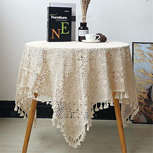FMIYJUN Quadratische Häkeldeckchen, Beige, Tischdecke, Baumwolle, Vintage-Spitze, Tischdecke, Küche, böhmische Tischdecken für Party, Bankett, Esszimmer, Hochzeitsdekorationen