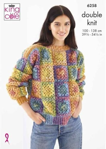 King Cole Cardigan e maglione quadrato da donna a maglia doppia all'uncinetto (6258)