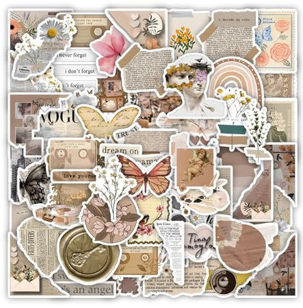 T TAKONE Aesthetic Vintage Bookish Sticker Set 60 Stück, Wasserfeste Ästhetische für Kindle und Laptop, Buchaufkleber, Ideal für Buchliebhaber, Teenager und Scrapbook