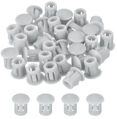 sourcing map 64PCS 5mm(3/16) Light Gray Plastic Hole Plugs | Flush Type Panel Hole Plugs,Insert End Caps,for Locking Hole Tubes Furniture Cabinet