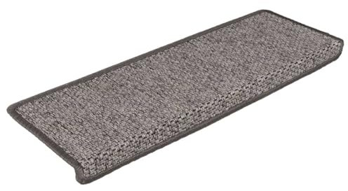 Gecheer 15 STK Treppenmatte Selbstklebende Stufenmatte Stufenschoner Treppenschoner Treppenteppich Treppenschutz Sisal-Look 65x21x4cm Grau & Beige
