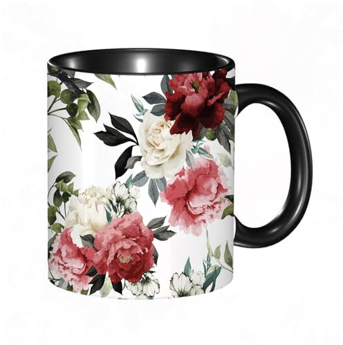 HRRASFAZF Tazza Caffe Latte Te in Ceramica,330 Ml,Tazza Divertente e Originale per Gli,tazza regalo,Immagine artistica con acquerello di rose floreali in stile shabby chic e