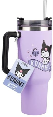 Paladone Kuromi 900ml Purple Insulated Cup and Straw, Officially Licensed Sanrio Hello Kitty & Friends Tumbler Bottle with Handle for Water, Iced Tea, Coffee, Cute Pop Culture Collectible for Fans