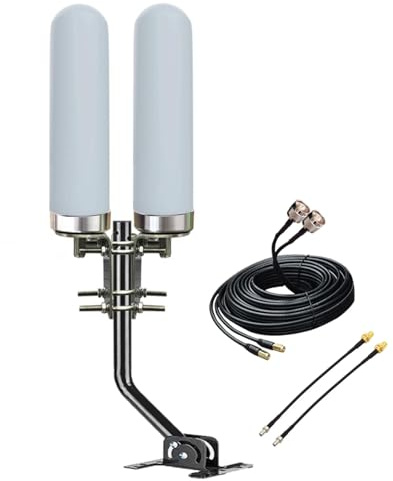 Omni MiMo 5G 4G/ LTE Antenna TS9 SMA for T-Mobile Home Internet, Verizon, AT&T, Modem, Router, Gateway, Hotspots/ 2x2 10meter RG58 Cable with SMA Port/ TS9 Adapter/Mount Pole