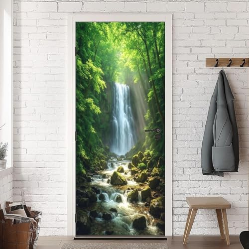 Selbstklebend Türbekleben Blick Auf Den Wasserfall Türtapete 85x200 cm, TürPoster Natur Wald Türbilder 3D Türaufkleber Dekoration Poster Tapete Türfolie, PVC Fototapete Wandtattoo Tür Tapeten m.1411