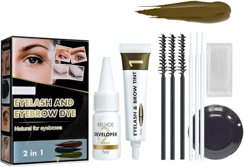 Kit de Tinte para Pestañas y Cejas, 2 en 1, Rápido, Fácil, Resistente al Agua, de Larga Duración para Cabello Grueso