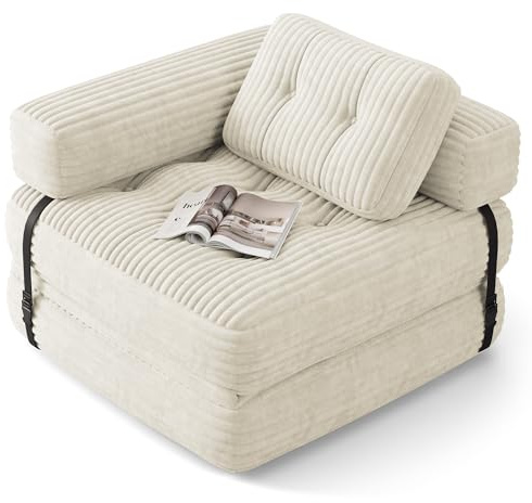 Xbro Divano Letto Singolo Pieghevole 3 in 1 Salvaspazio, Trasformabile in Poltrona e Letto, con Cuscino e Materasso, per Camera da Letto, Soggiorno o Studio, 85x170 cm, Beige