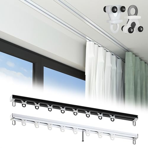 Versenkte Glide Deckenvorhangschiene, Versteckte Gardinenschiene Mit Riemenscheiben, Aluminium Deckenschiene für Vorhänge, für Schlafzimmer, Krankenhaus, Wohnzimmer(White,2m/6.56FT(2 * 1m))