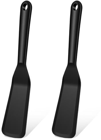 LXUEJIE 2Pcs Black Silicone Thin Omelet Turner, Heat-Resistant Skinny Crepe Flipper Serving Pancake Spatula for Egg Cake Pizza Steak Omelet Crepes
