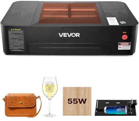 VEVOR Graveur Laser CO2 55 W Machine à Graver Laser CO2 de Bureau 500x300 mm, Découpeuse Autofocus Compatible avec LightBurn, pour Bois, avec Rouleau Rotatif, Assistance d'Air et Refroideur d'Eau