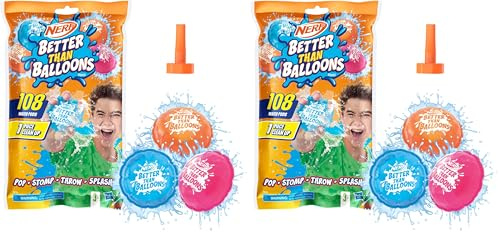 Nerf Better Than Balloons Wasserspielzeug, 108 Wasserkapseln, leicht zu befüllen, perfekt für Wasserschlachten unter Freunden, für Jungen und Mädchen (Packung mit 2)