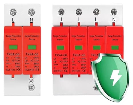 AC SPD Din Rail 20KA 40KA 30KA 60KA 2P 4P 385V House Lightning Surge Protector Protect Protective Low-Voltage Arrester Device(20-40kA,2P 420V)