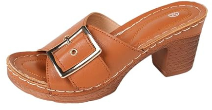 YIzdegg damsandaler med klackar – sandaletter, båge, stöd, sommarskor, bekväma sandaletter, ergonomiska utomhussandaler, öppna tår, tofflor, breda fötter, skor för sommar, strand, BRUN, 41
