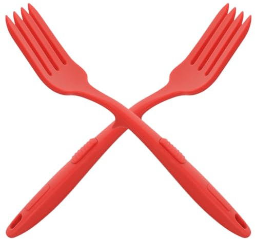 EPIGEIST Tenedor Grande de Silicona para Cocinar Pasta, 2 Unidades, Resistente al Desgaste, Ergonómico y Antiadherente, Utensilio de Cocina Seguro para Uso Diario, Color Rojo Puro