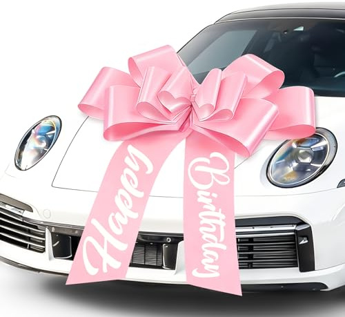 Lukinuo Giant Car Bow Pink 76cm – Riesenschleife Auto zum Geburtstag, Wiederverwendbare Geschenkschleife mit Saugnapf, ideale Autodeko für Überraschungsgeschenk & Neuwagenübergabe