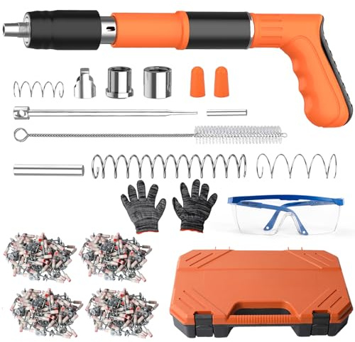 Beton-Nagler, manuelle Nagelpistole mit 5 einstellbaren Stufen - Komplettset mit 200 Nägeln, tragbare Nagelpistole, Handgehaltene Mini-Nagelpistole für Betonwände, Decken (200Nägeln)