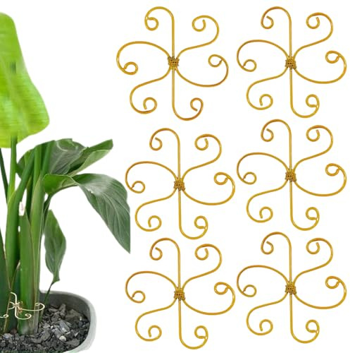 Generisch Set di 6 supporti per piante | 4,33 pollici riutilizzabili supporto per piante – supporto per loto filo dorato – per la cura delle piante Monstera Bonsai all'interno
