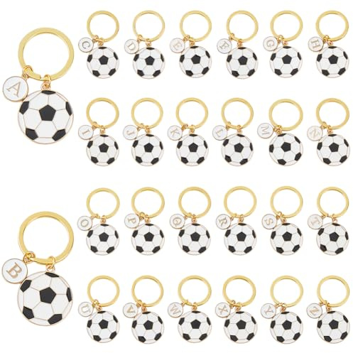 SUPERFINDINGS 26 portachiavi a forma di pallone da calcio, in lega, sportivi, con iniziali dalla A alla Z, idea regalo per giocatori