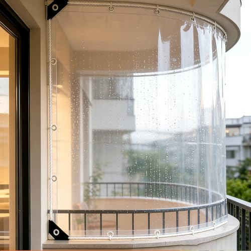 Telone trasparente occhiellato 2x3m Telone impermeabile per esterno, | 0.35mm Telo di Protezione Antivento Antipolvere Antistrappo Pieghevoli Telone Tenda per gazebo tettoie,balconi,terrazze