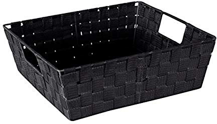 Simplify Large Shelf Woven Strap Tote | Decorative Storage Basket | Built in Handles | Organization | Closet | Bedroom | Bathroom | Nursery | Accessories | Toys | Gifts | 1 Pack | Black
