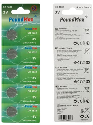5 x CR1632 Batterie Knopfzellen, CR 1632 DL1632 Batterien 3V Lithium Coin Knopfzelle für Smart Home Geräte, Autoschlüssel und weitere Anwendungen, Waagen, Uhren, Fernbedienungen, Computer-Motherboards
