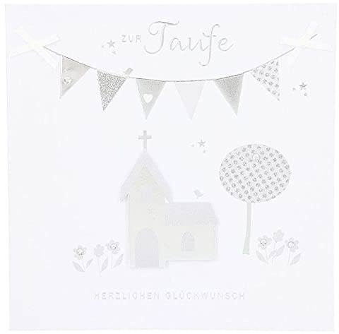 Depesche 8211.052 Glamour Glückwunsch-Karte zur Taufe, hochwertige Grußkarte mit glitzernden Elementen, ohne Innentext, inkl. Umschlag, 15,5 x 15,5 cm