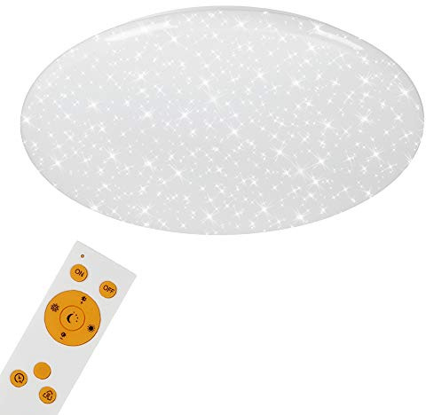 Briloner Leuchten LED Deckenleuchte, Deckenleuchte mit Sternendekor, Dimmbar, Fernbedienung, Nachtlichtfunktion, mit Farbtemperatureinstellung (3.000-6.500 Kelvin), Ø 56cm, 50W, weiß