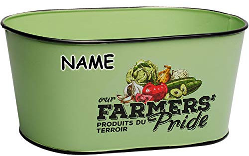 Blumentopf/Metalleimer - grün - 24,5 cm - oval/lang - MITTEL - 1,9 Liter - inkl. Name - Farmers Pride - Metall - aus Zink Blech Eimer - Minieimer/Sandei..