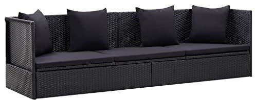 vidaXL Garten-Sofabett mit Kissen Gartensofa Gartenmöbel Gartenliege Loungebett Outdoor Tagesbett Sofa Garten Schlafsofa Sofa Poly Rattan Schwarz
