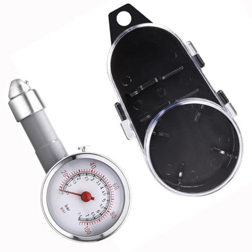 CZC AUTO Small Tyre Pressure Gauge 100 PSI (7 Bar) ANSI B40.1 Mechanical with Case for Car Van Bike Truck RV Motorcycle