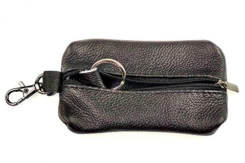 Heavy Duty Black Grain Genuine Leather Key Wallet with Zip and Clip
