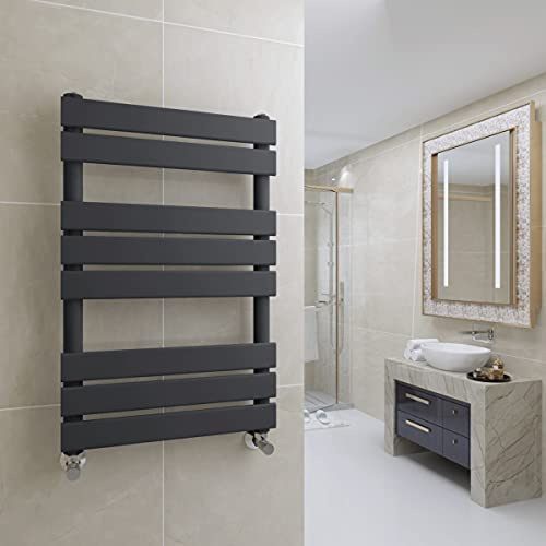 Warmehaus Flat Panel Heated Towel Rail Radiator Anthracite 800x500mm Grey | Central Heating Towel Warmer, Wall Mounted Vertical Ladder Rad, Premium Mild Steel, Corrosion Resistance, Bathroom Kitchen