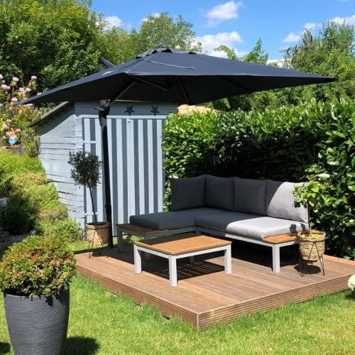PURPLE LEAF 2.5 X 2.5 M Square Garden Cantilever Parasol, Large Square Patio Umbrella with Crank Handle and Tilt for Balcony and Outdoor, Grey