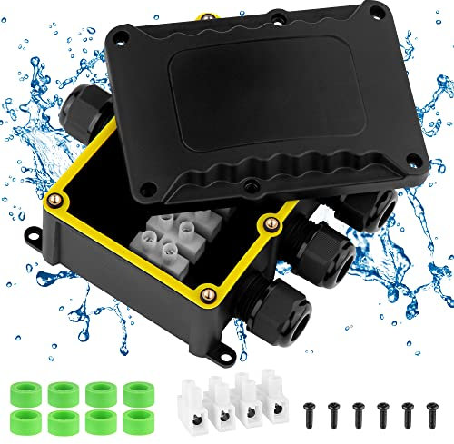 Scatola Derivazione Esterna IP68 Impermeabile - 1 Pezzi Scatola di Giunzione a 4 Vie, Connettori Elettrici Impermeabili, Scatola Stagna Esterna per Ø 5mm-12mm, Scatola Derivazione per Connettore