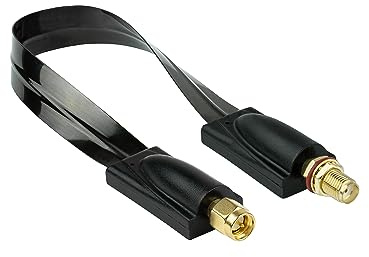 Kabelmeister SMA Fenster-Durchführung - Stecker an Buchse - HF Koaxial-Flachkabel 1.13 - für 5G, LTE / 4G Antennen(kabel) - schwarz, ca. 20 cm