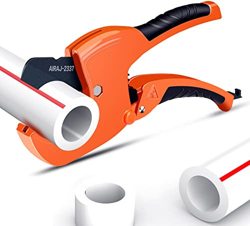 AIRAJ 64 mm Kunststoff-Rohr Abschneider mit Ratsche,Gebogenem Griff und Sicherheitsverriegelung Rohrschneider,Rohrschneider von PVC, PE, PPR und Gummischlauch,Geeignet für Haus und Werkstatt-2337