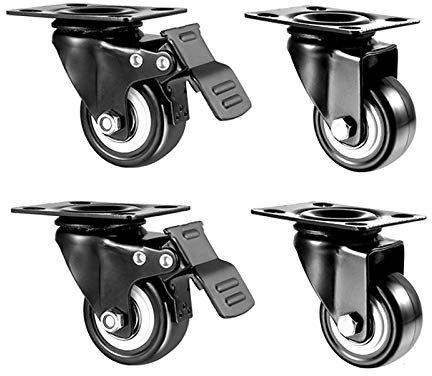 OITTo 40 mm Schwarze Silentgummi-Lenkrollen, Bockrolle | Lenkrollen Rad | Bremse | Höhe 60mm| 4 Stück | Max. Belastung 100 kg, für Tablettmöbel/Wagen/Babybett/Nachttisch/Fußhocker