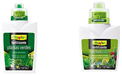 Flower Fertilizante Líquido Plantas Verdes, 500 ml & Fertilizante Líquido Cactus y Plantas Crasas, 300 ml