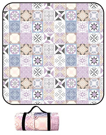 DOTBUY-SHOP Picknickdecke Wasserdicht, Campingdecke Stranddecke Wärmeisoliert Maschinenwaschbar Faltbar Picknickmatte,für Outdoor Strand Campen Wandern Ausflüge (200x200cm,rosa Lissabon-Stil)
