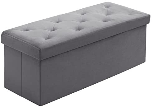 BRIAN & DANY Sitzbank mit Stauraum, Faltbar Sitzhocker aus Samt, sitztruhe mit stauraum für Wohnzimmer, Schlafzimmer, Flur, Grau, 110 x 40 x 40 cm