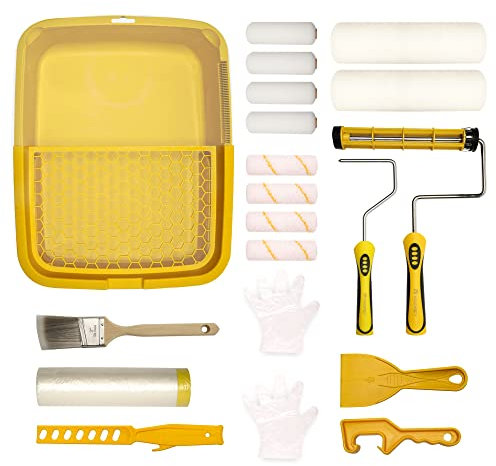 VOOMEY 22-teiliges Maler-Set Premium – Professionelles Farbroller-Set mit Farbwanne, Pinsel & Zubehör – Ideal für Innenwände, Wände streichen, Renovierung & DIY-Projekte im Haushalt