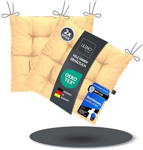 LILENO HOME 2er Set Stuhlkissen 01 Vanille (40x40x6 cm) - Sitzkissen für | Garten, Küche oder Esszimmer - UV-beständige indoor u. outdoor Stuhlauflage als Stuhl-Kissen (Linda FUM)