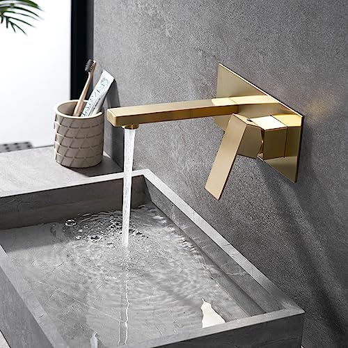 ZYCDP Wasserhahn Bad Wand,Edelstahl,2-Loch Badarmatur Heiß Und Kalt,Einhand-Waschtischarmatur,Badarmatur Waschbecken Mischbatterie Armatur für Badezimmer,Gebürstetes Gold