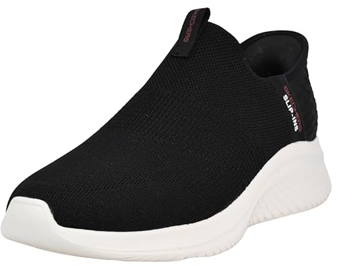 Skechers Herr Ultra Flex 3.0 Smooth Step Sneaker, Svart stickad röd trim, 43 EU