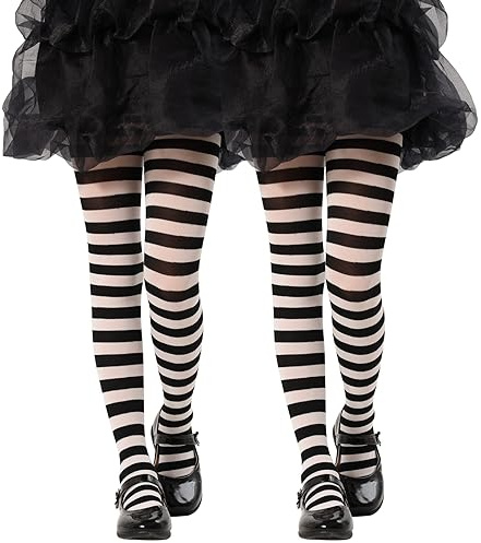 MANZI Medias a rayas para niños, patrón de rayas opacas, pantimedias casuales para 2-10 años, 2 pares, negro/blanco, 2-4 años