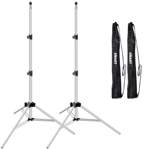 EMART 210cm Lichtstativ Stabil Lampenstativ Aluminium-Stativständer Licht Stativ Tragbares Beleuchtungsstativ 5 kg Traglast, 1/4 Zoll Schraube Light Stand für Studio Kits, Softbox-2 Stück, Silber | Tragbares Foto-Video-Stativ mit Tragetasche für Blitz, Stroboskoplicht, Kamera, Foto-Porträt