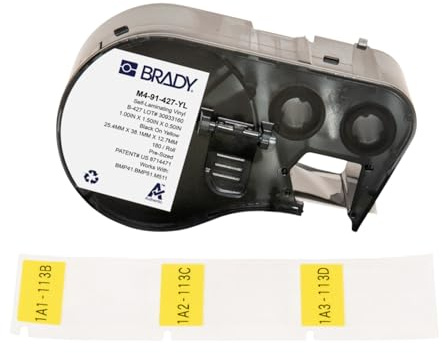 Brady Self-Laminating Vinyl Labels for Label Printer M410, M510 & M511 - Self Adhesive Vinyl Printer Labels - Cable Management - Black on Yellow (25.40 mm x 12.70 mm) - M4-91-427-YL