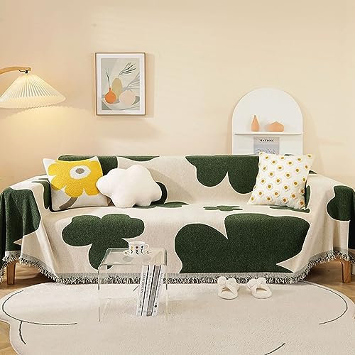 KnSam Home Überwurfdecke, Blumen Überwurfdecke Muster, Anti-Rutsch Waschbar Sofa Protection Cover Sofahusse Chenille Anti-Rutsch-Couch (180x320CM, Grün)