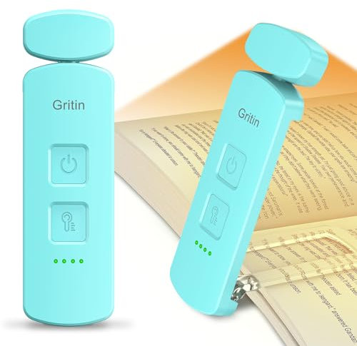 Gritin Leselampe Buch Klemme, USB Wiederaufladbare LED Buchlampe für Lesen ins Bett, 3 Farbtemperatur & 3 Helligkeiten Dimmbare Klemmleuchte, Augenschutzes Leselicht, Blau